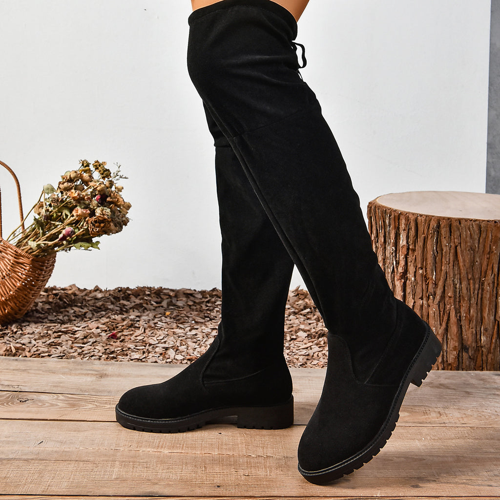 Sarah Express Elastic Suede Knee High Boots