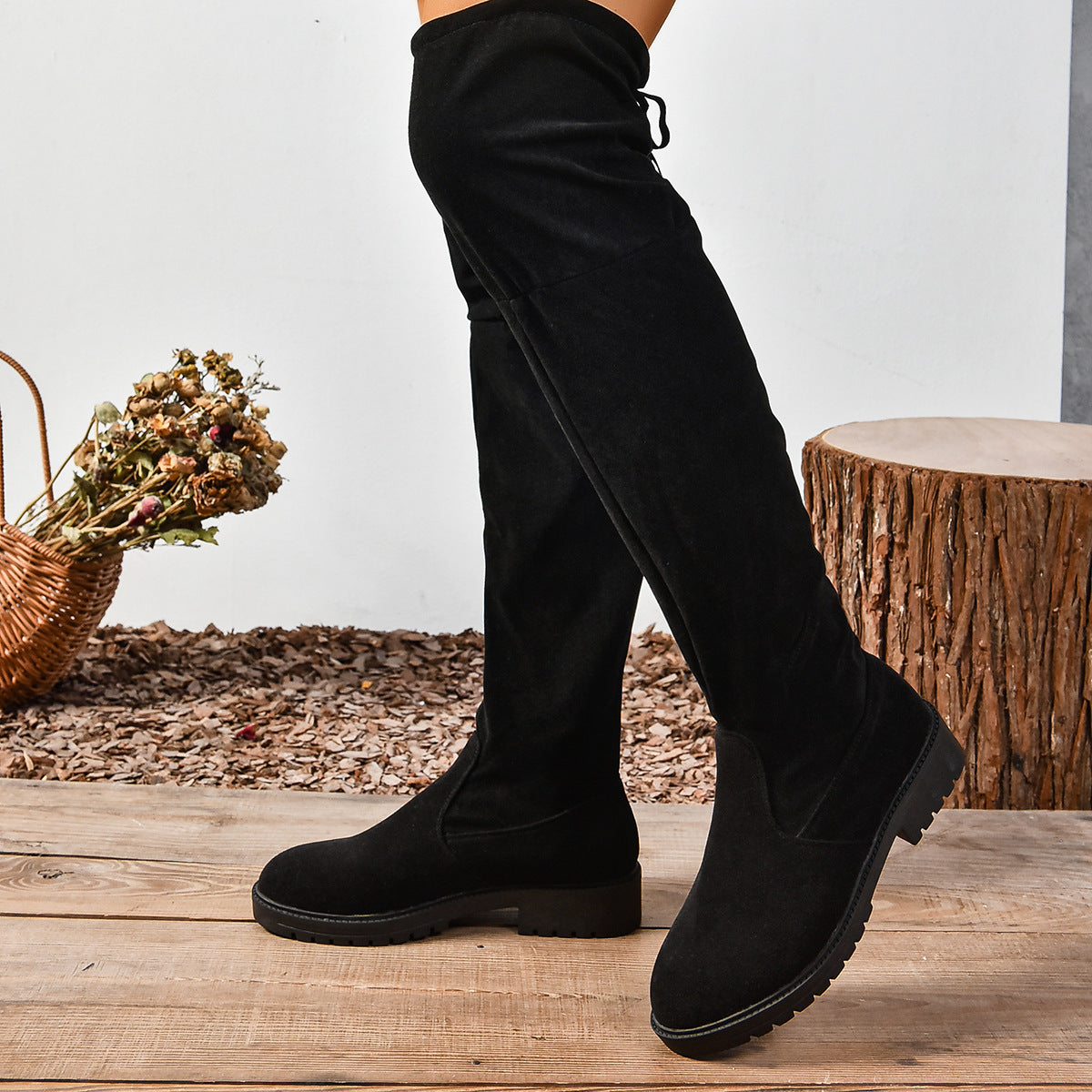 Sarah Express Elastic Suede Knee High Boots