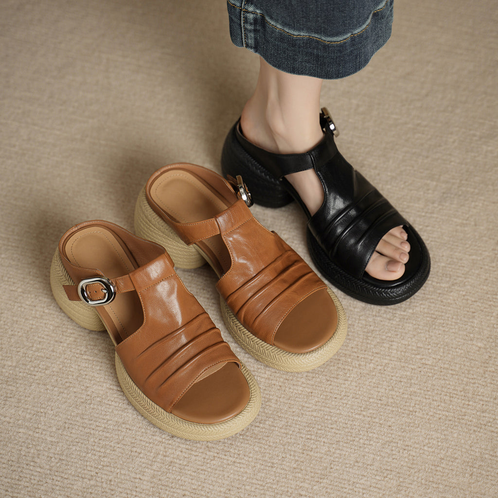 Sarah Express Ruched T-Strap Platform Mule Sandals