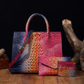Sarah Express Crocodile-Grain Crossbody Tote Bag Set PG50592 Colorful Rose Blue