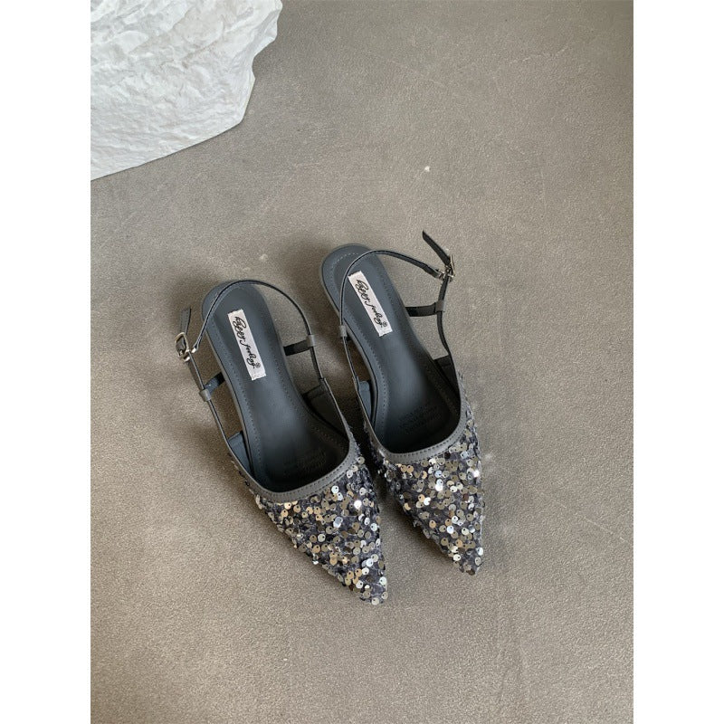 Sarah Express Sequin Pointed-Toe Slingback Pumps Gray