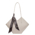Sarah Express V-Shape Scarf Accent Shoulder Bag Beige 15x29x11CM