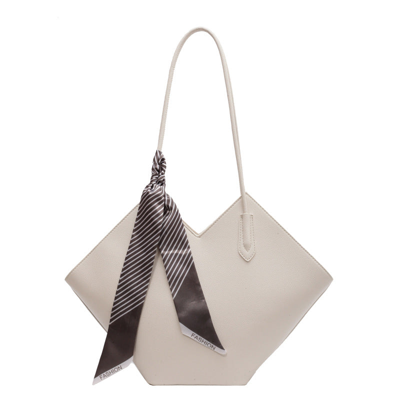 Sarah Express V-Shape Scarf Accent Shoulder Bag Beige 15x29x11CM