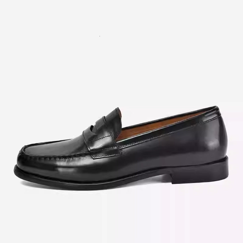 Sarah Express Men's British-Style Square Toe Leather Loafers Black