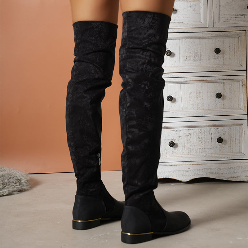 Sarah Express Suede Over-the-Knee Boots with Side Zipper