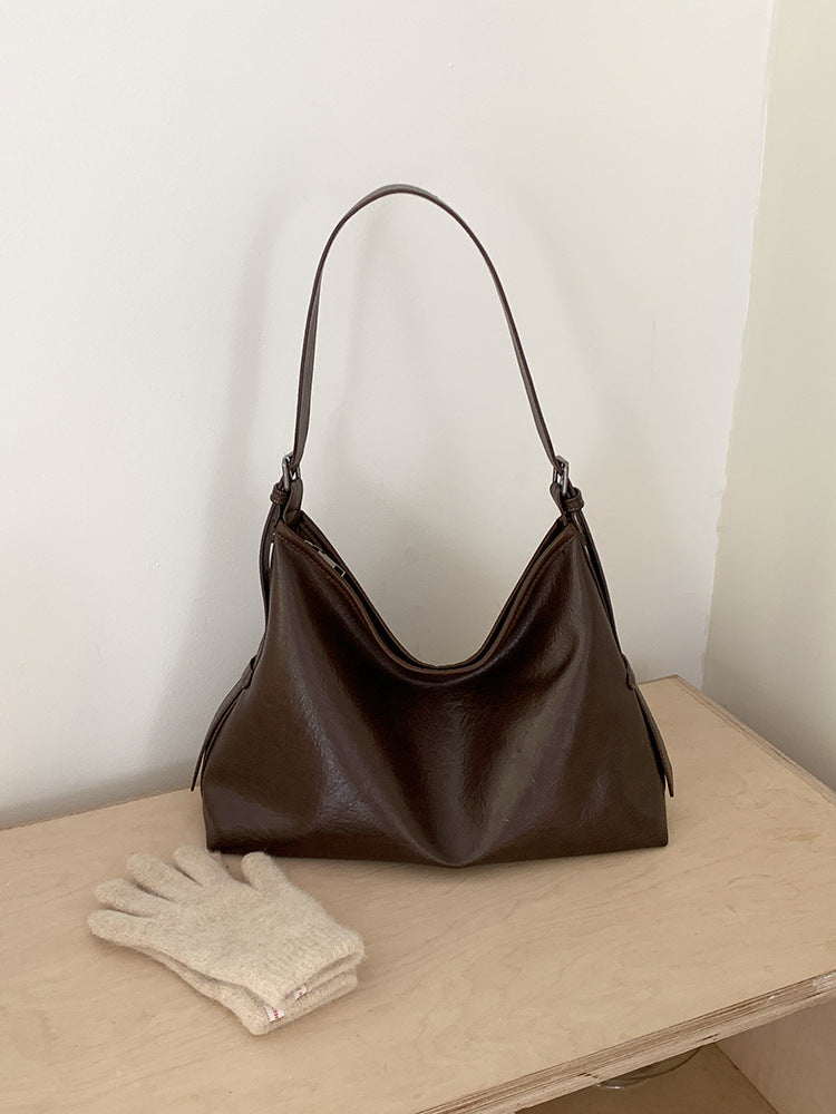 Sarah Express Structured PU Leather Bucket Tote Bag Brown