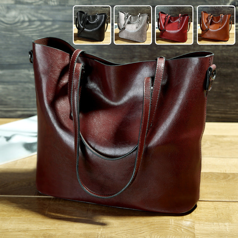Sarah Express Structured Oil Wax Leather Messenger Tote