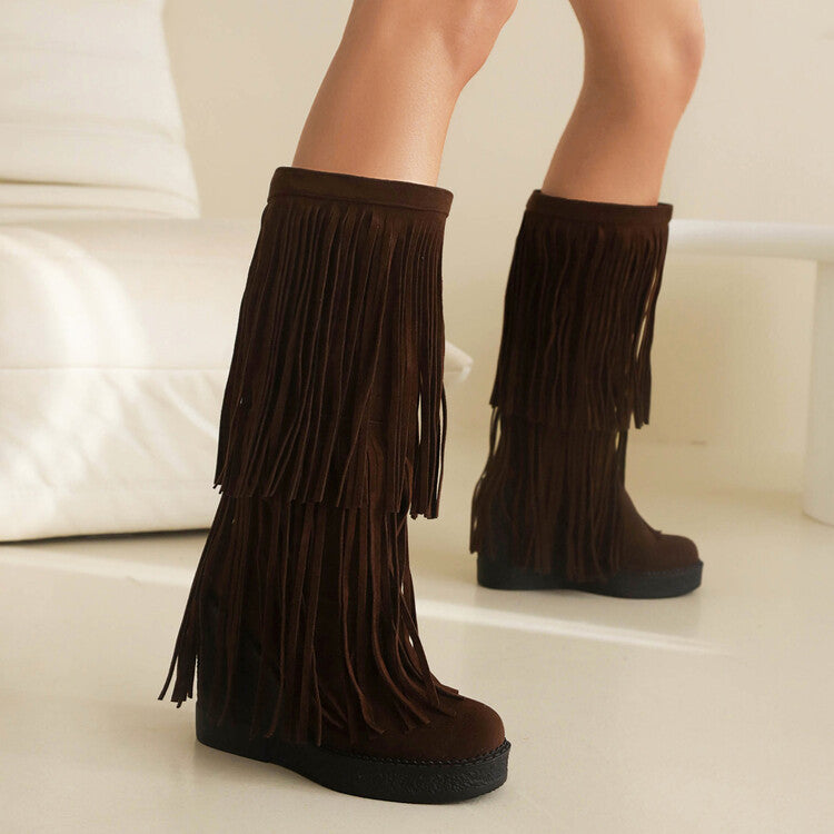 Sarah Express Women's Retro Tassel Wedge Boots