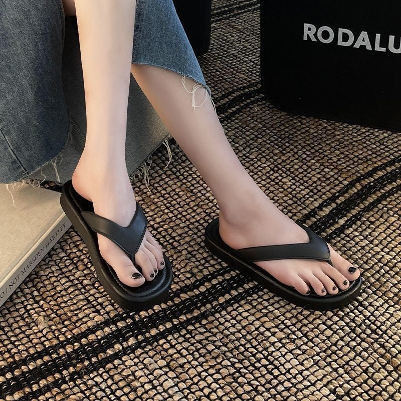 Sarah Express Textured Toe-Strap Flip-Flops for Women Black