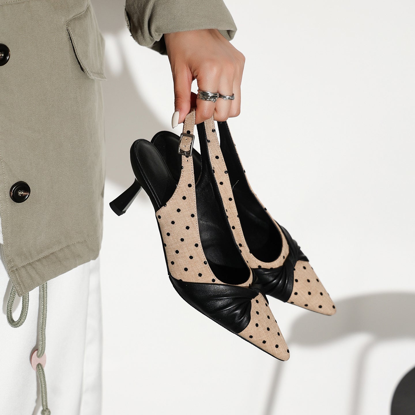 Sarah Express Polka Dot Lambskin Slingback Pumps