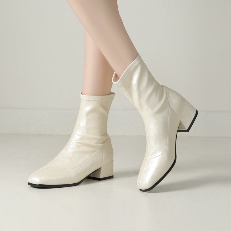 Sarah Express Floral Embroidered Square Toe Ankle Boots