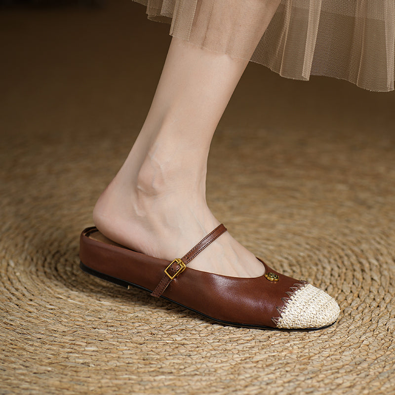 Sarah Express Handmade Leather Mary Jane Slide Sandals