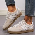 Sarah Express Women's Lace-Up Round Toe Flat Sneakers Cream white