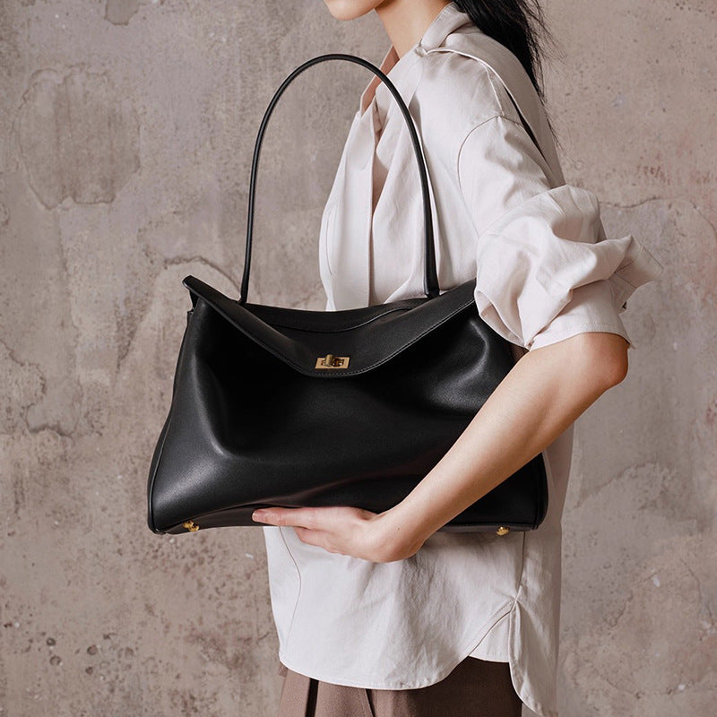 Sarah Express Structured Cowhide Leather Tote Handbag