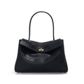 Sarah Express Structured Cowhide Leather Tote Handbag Black 34x11x23cm