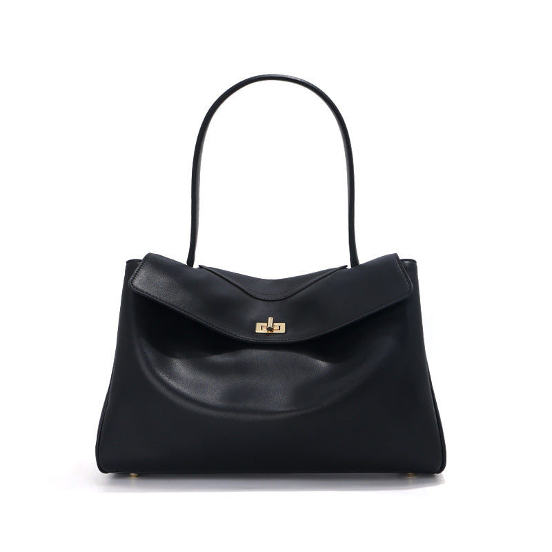 Sarah Express Structured Cowhide Leather Tote Handbag Black 34x11x23cm
