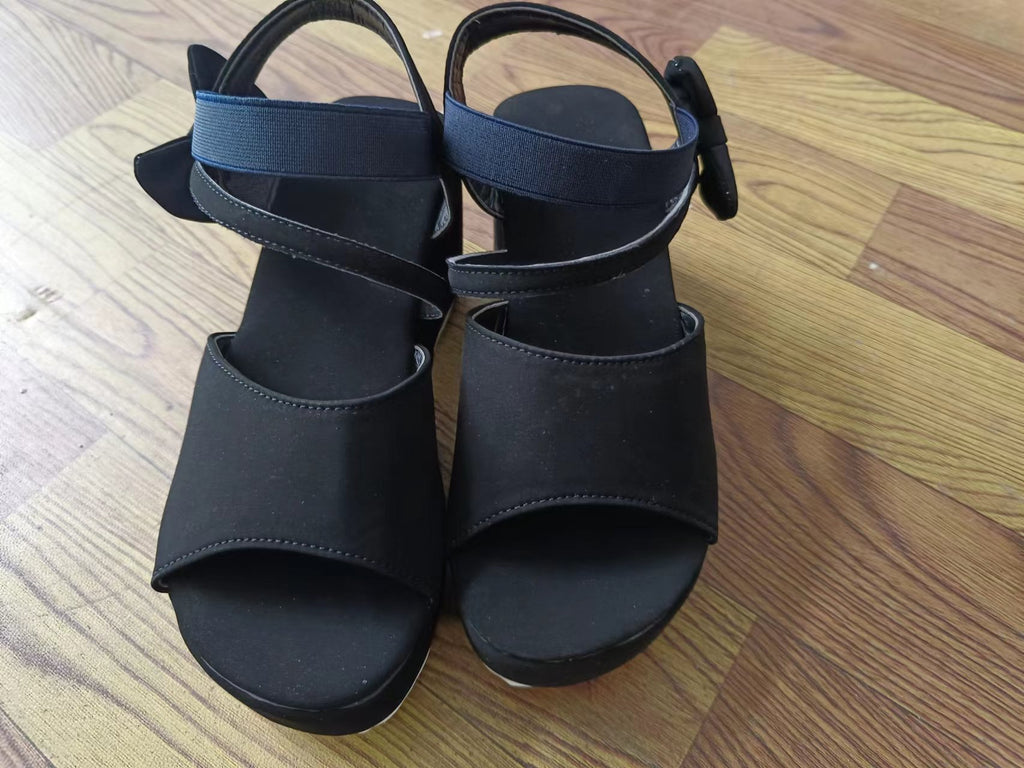 Sarah Express Peep Toe Wedge Sandals With Bow Black