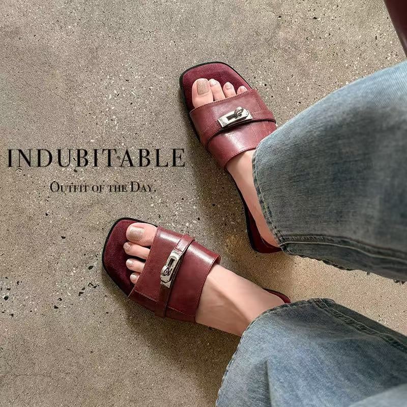 Sarah Express Handmade Full-Grain Leather Buckle Slide Sandals