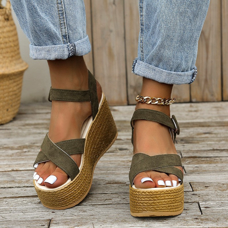 Sarah Express Cross-Strap Platform Wedge Sandals