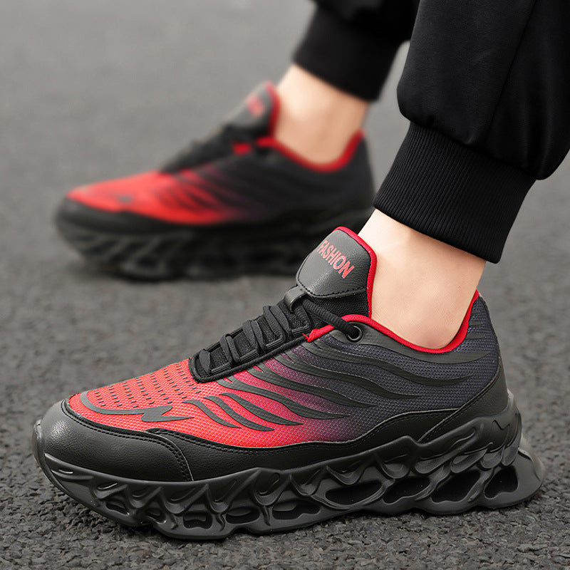 Sarah Express Men's Thick-Soled Vulcanized Lace-Up Sneakers Black Red