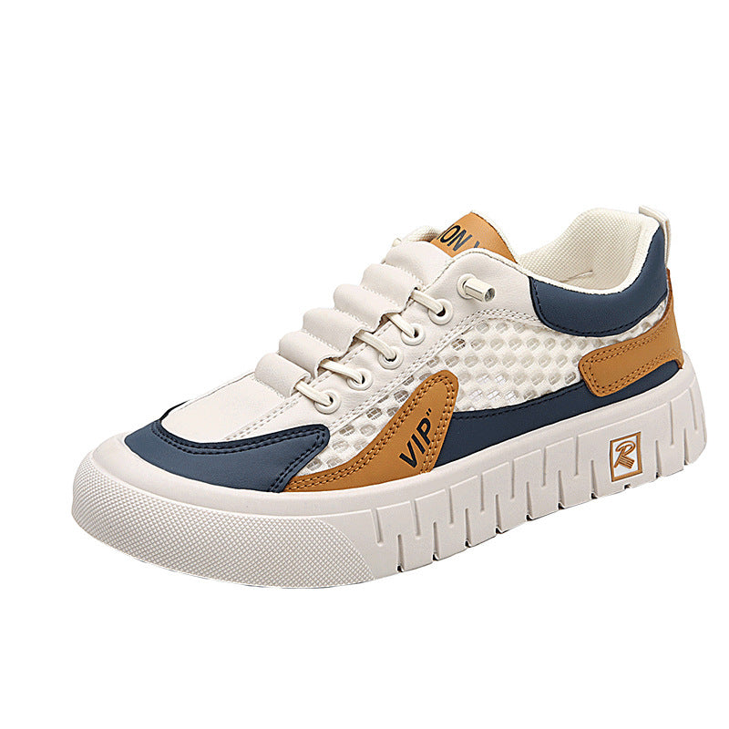 Sarah Express Men's Breathable Mesh Lace-Up Sneakers Beige