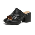 Sarah Express Ruched Lambskin Leather Block Heel Slides Black