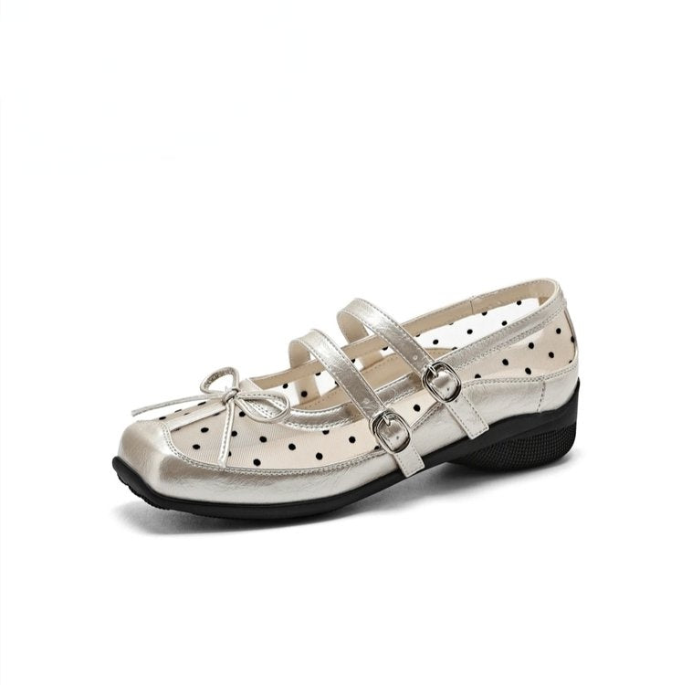 Sarah Express Polka Dot Bow Mary Jane Sandals Gold Polka Dot