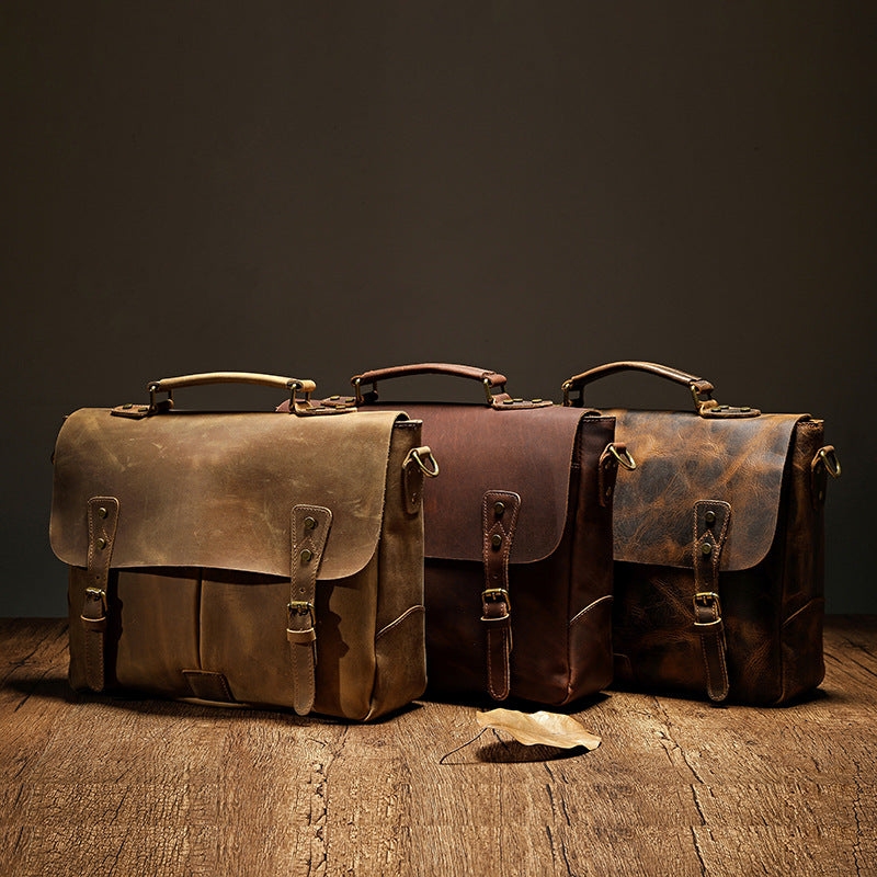 Sarah Express Retro Leather Laptop Briefcase Satchel