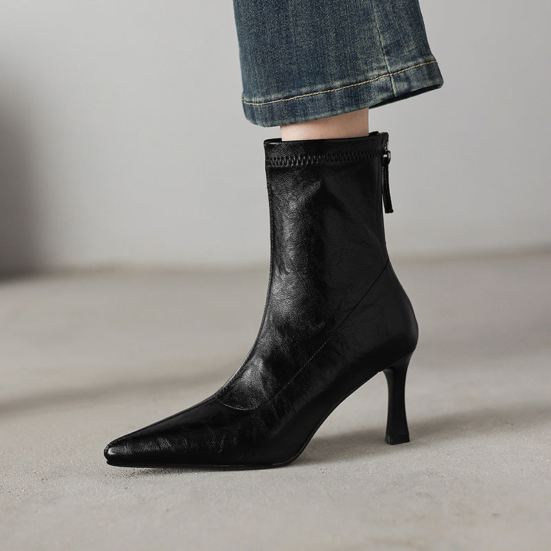 Sarah Express Chunky Heel Pointed Toe Ankle Boots