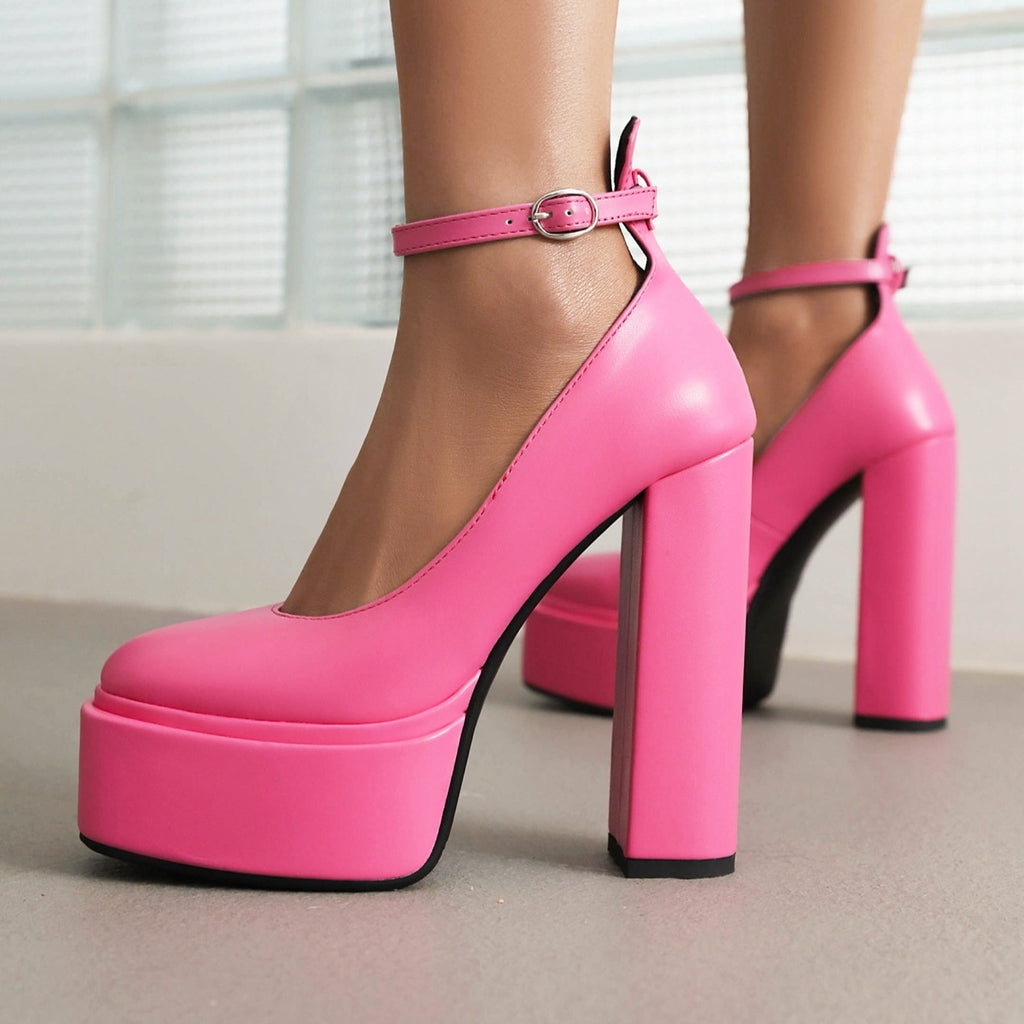 Sarah Express Pointed-Toe Chunky Heel Buckle Pumps