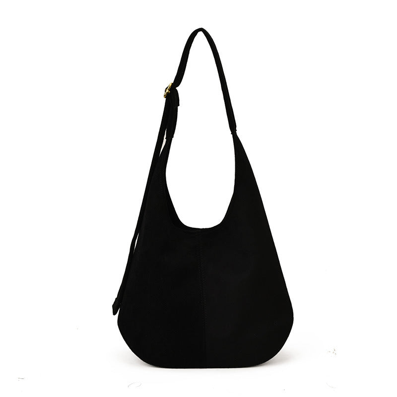 Sarah Express Suede Texture Bucket Shoulder Bag Black