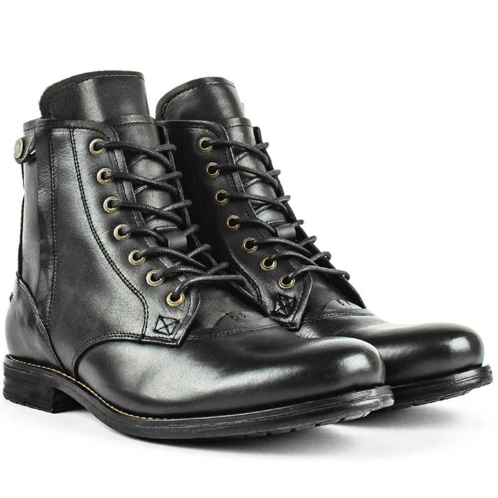 Sarah Express Men's Retro Lace-Up Knight Boots Black