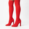 Sarah Express Over-Knee Stretch Knit High Heel Boots Red