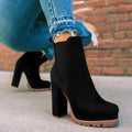 Sarah Express Suede Square Heel Platform Ankle Boots Black