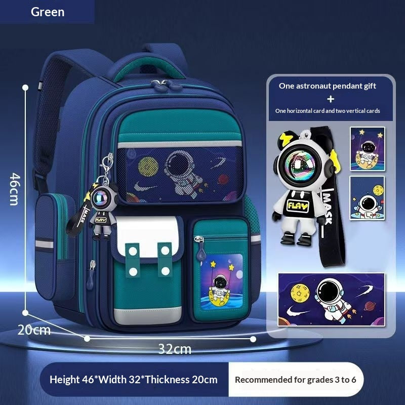 Sarah Express Spine Protecting Lightweight School Backpack Astronaut Green Plus Size Schoolbag Pendant Card