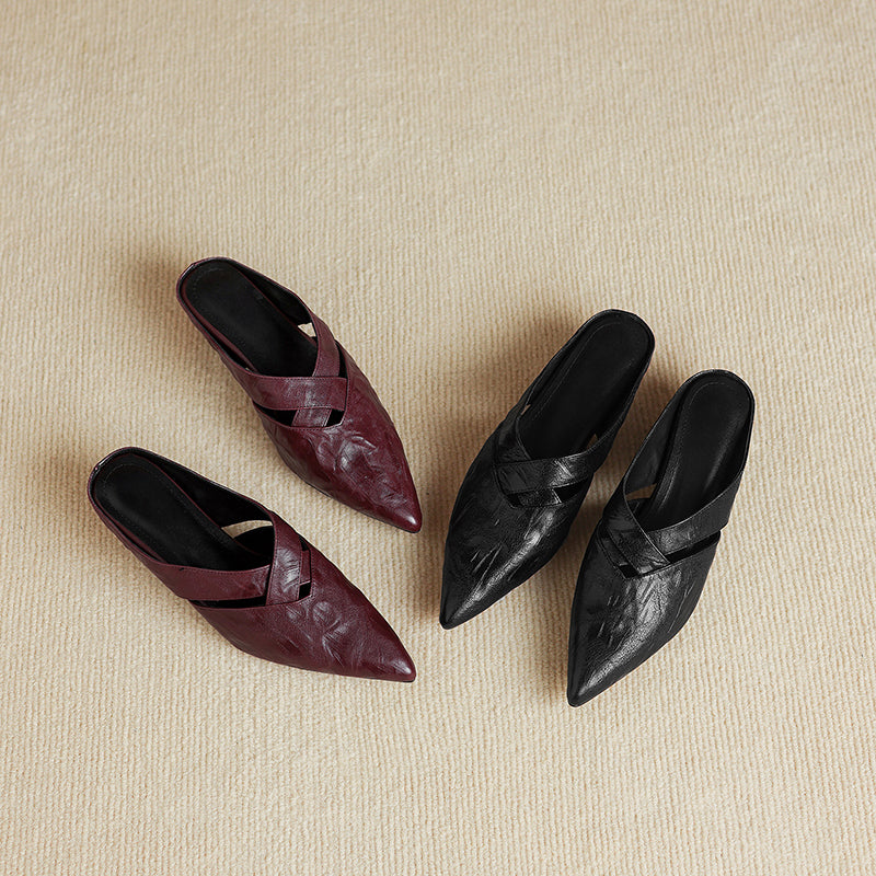 Sarah Express Lambskin Pointed Toe Crisscross Mules