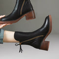 Sarah Express Retro Side Zipper Block Heel Boots Black