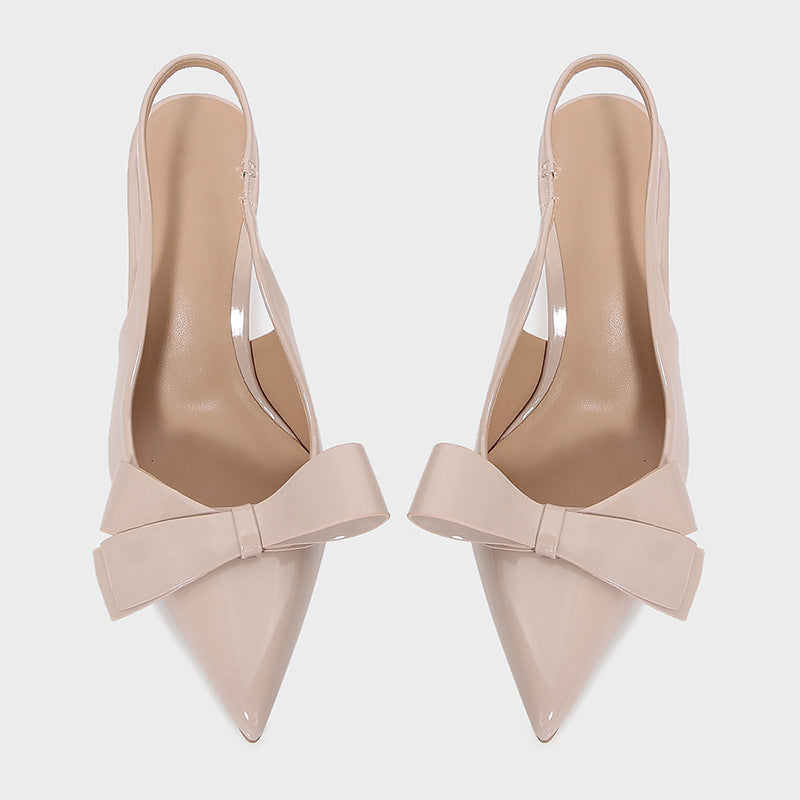 Sarah Express Patent Leather Pointed-Toe Bow Slingback Sandals