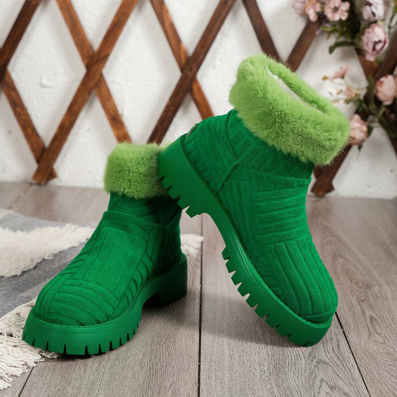 Sarah Express Plush Lined Thick Sole Ankle Boots Green