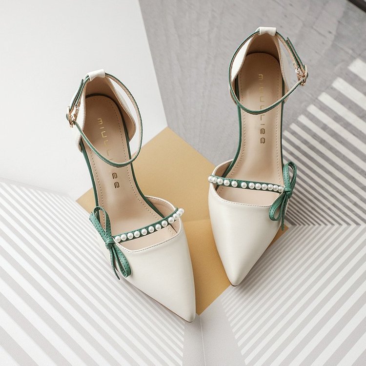 Sarah Express Pointed-Toe Stiletto Pumps with Pearl Strap