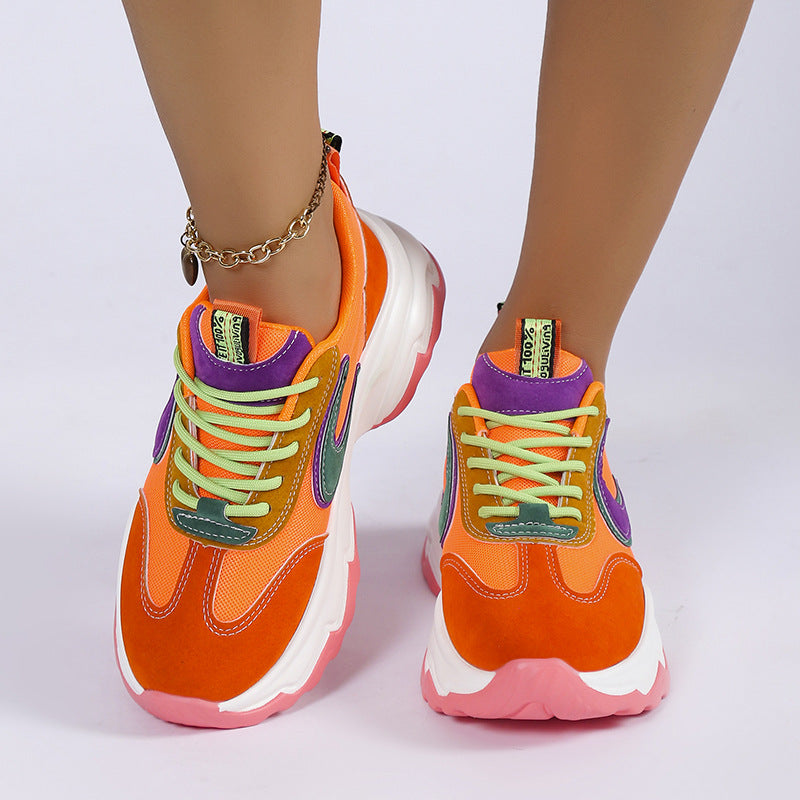 Sarah Express Mixed Color Lace Up Platform Sneakers
