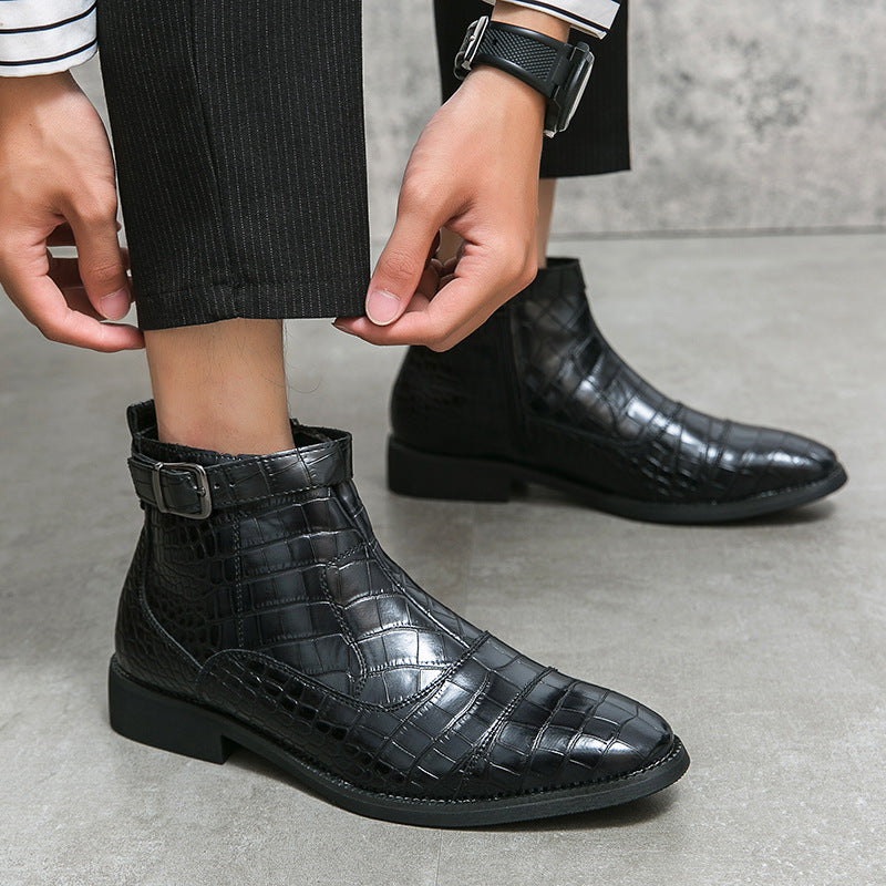 Sarah Express Men's Crocodile Pattern Pointed Toe Boots
