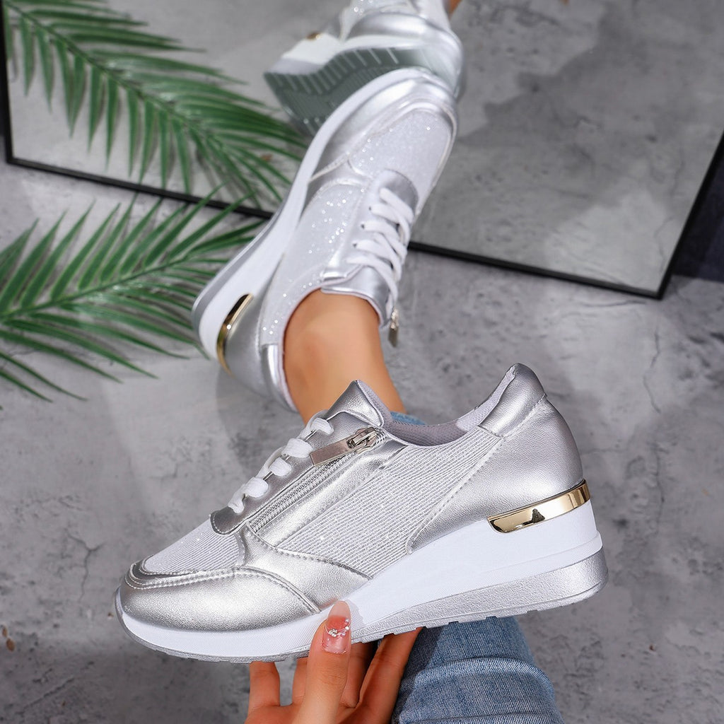 Sarah Express Women's Side Zipper Casual Wedge Sneakers