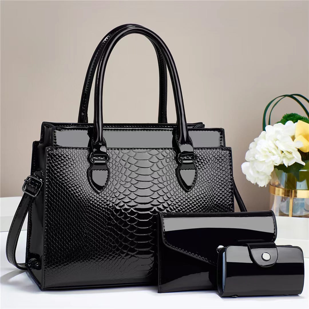 Sarah Express 3-Piece Structured PU Leather Handbag Set Black 28x13x23