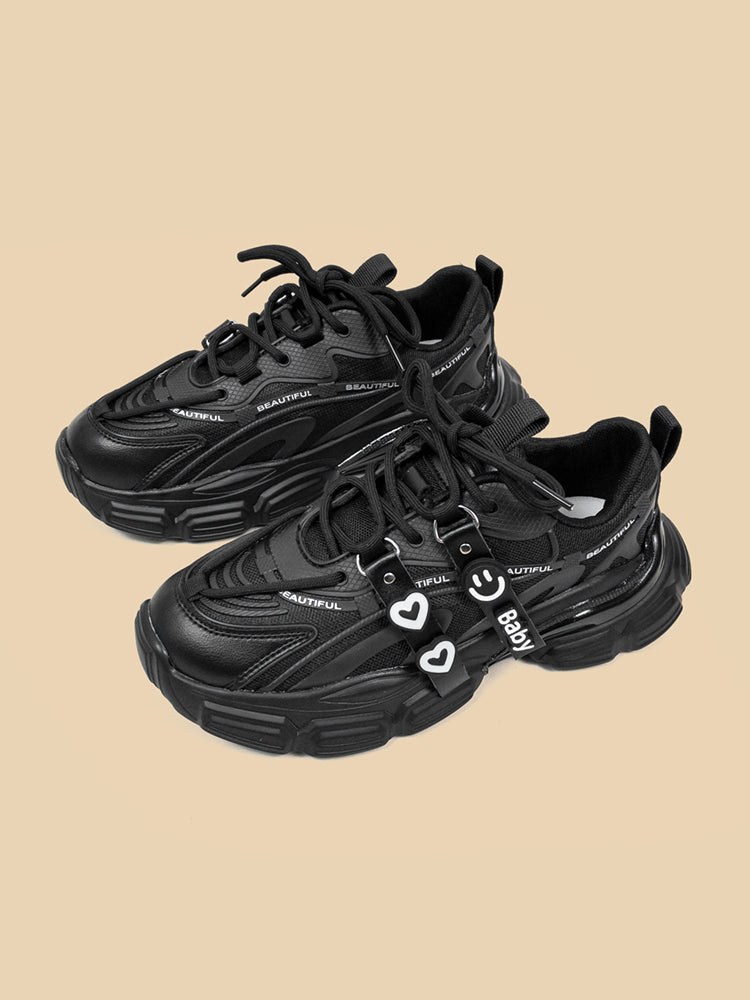 Sarah Express Black Platform Dad Sneakers With Charms