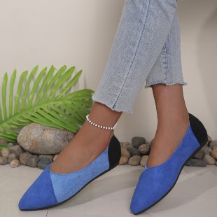 Sarah Express Pointed Toe Slip-On Breathable Fabric Flats Blue