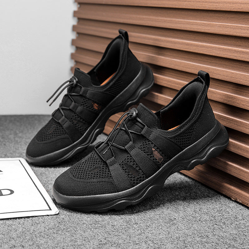 Sarah Express Men's Breathable Mesh Low-Top Sneakers Black