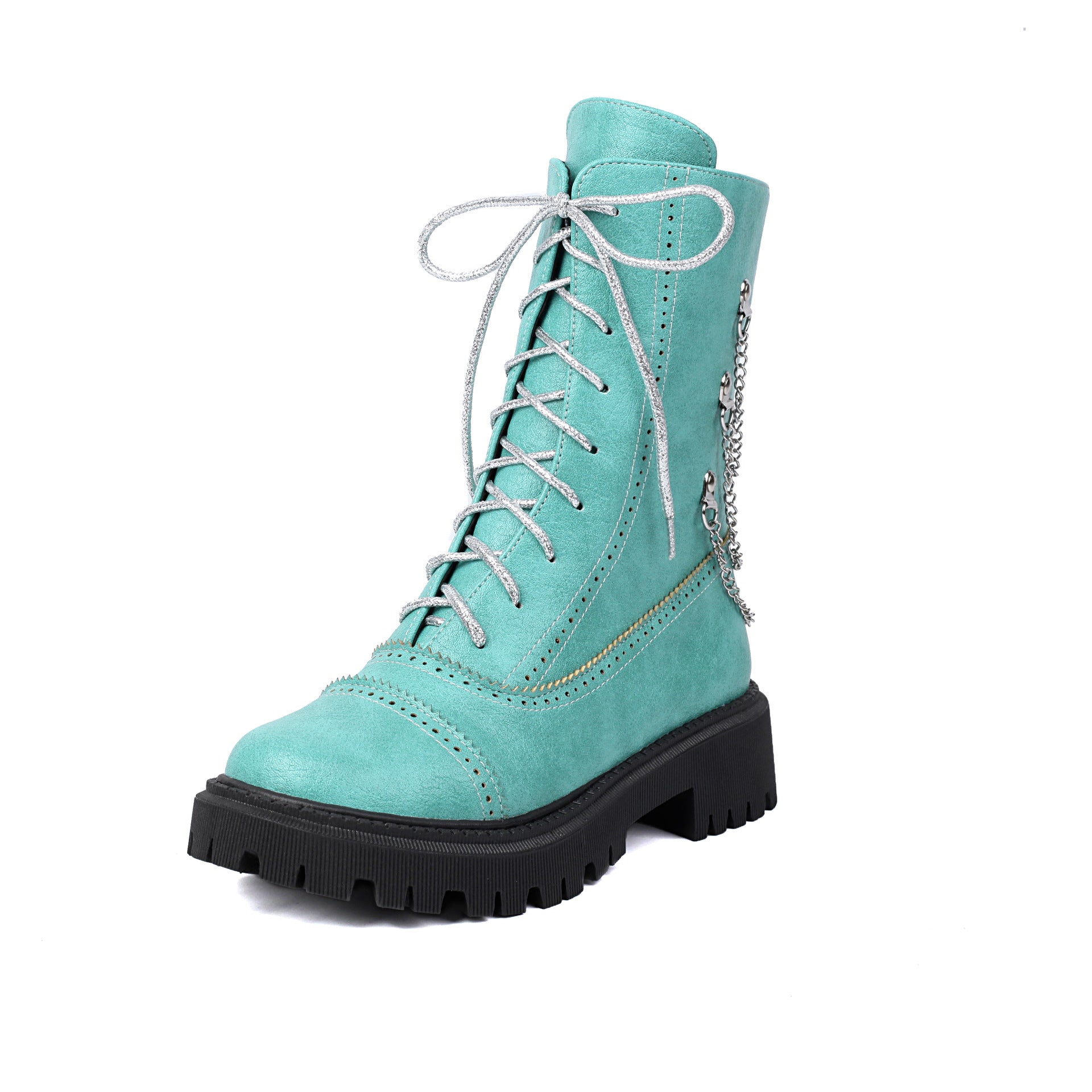 Sarah Express Chunky Heel Mid-Calf Lace-Up Boots