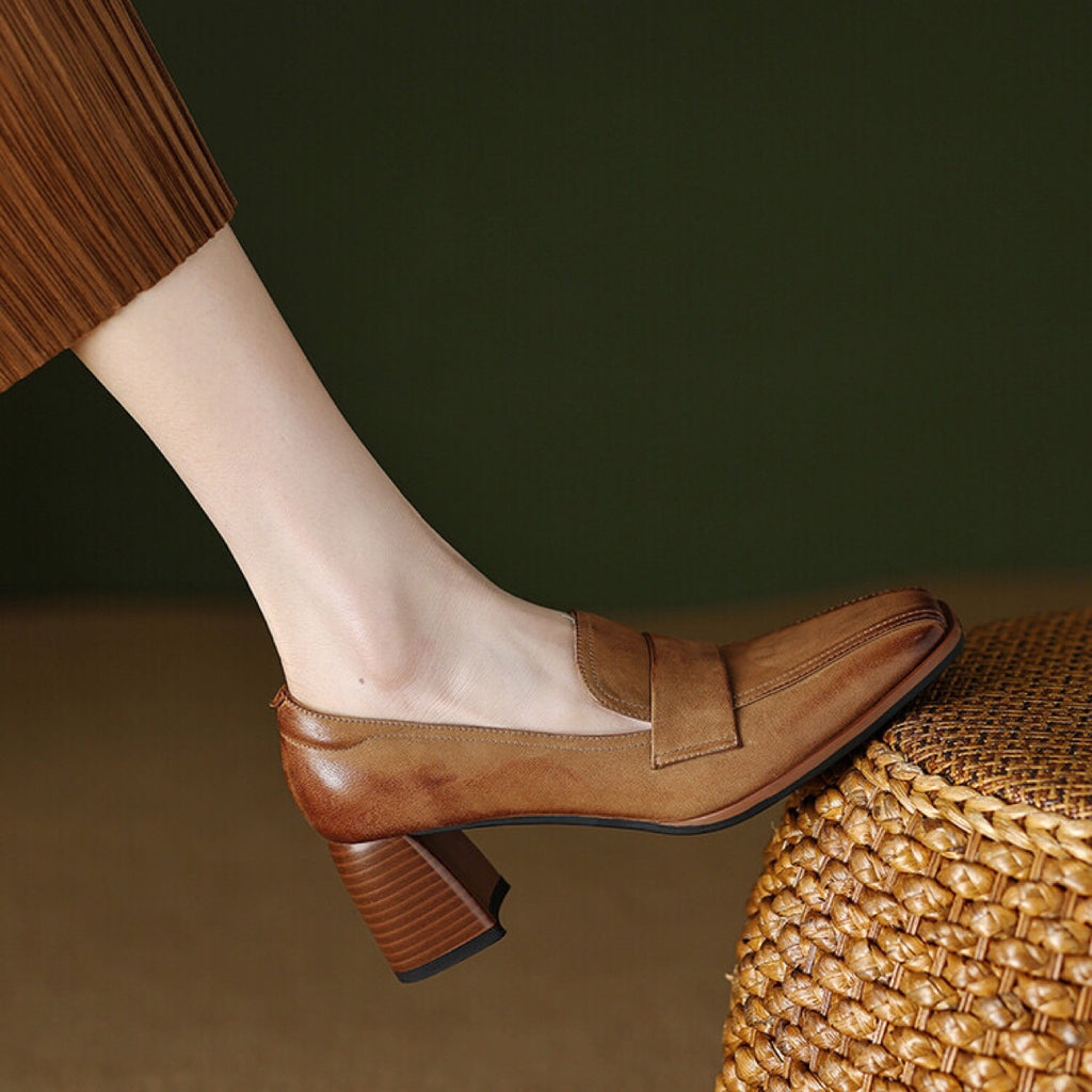 Sarah Express Square Toe Chunky Heel Dress Shoes