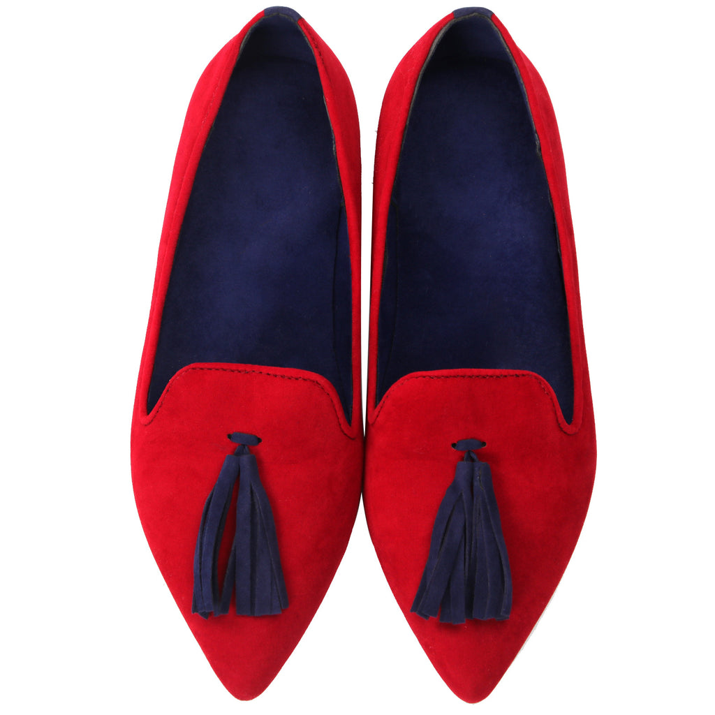 Sarah Express Pointed Toe Tassel Suede Loafers Red